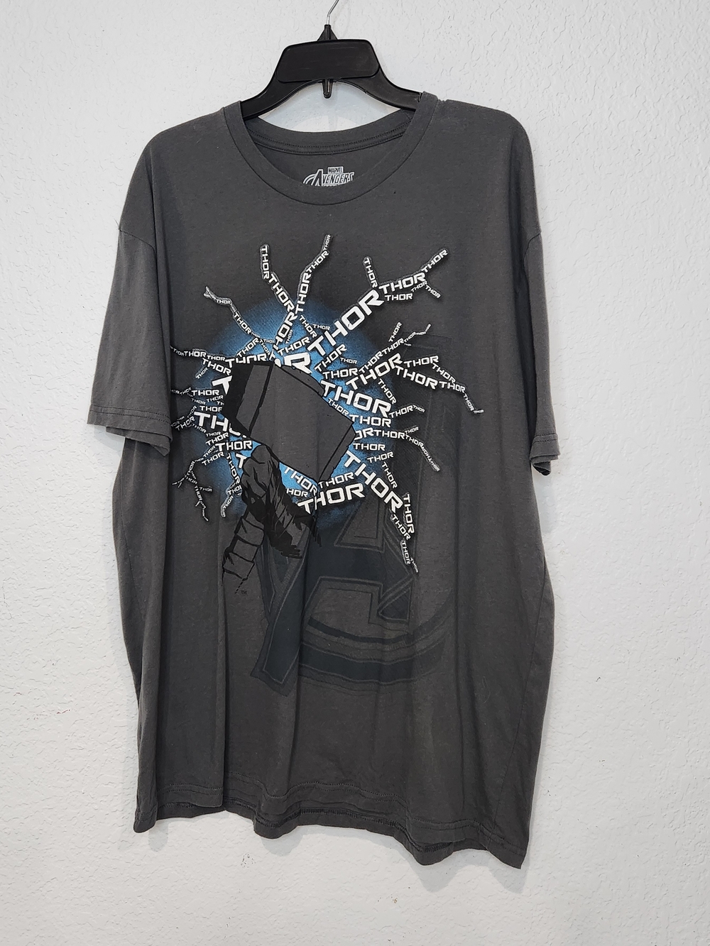 Marvel Men's Dark Gray Thor Hammer Lightning Graphic Tee